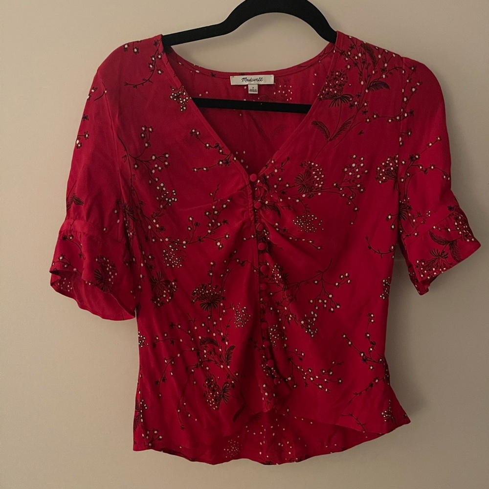 Madewell Red Floral Blouse worn once